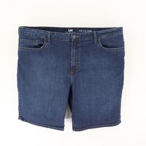 Lee Riders Bermuda Jean Shorts Mid Rise Stretch Womens‎ 22 Blue Dark Wash Denim